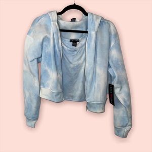 BRAND NEW: Light Blue Tie Dye Cami and Zip Up Cropped Hoodie (2 piece set)